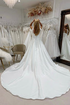 A Line Straps Satin Wedding Dresses with Train JP2607081