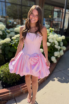 A Line Strapless Pink Satin Homecoming Dresses with Beading JP072507