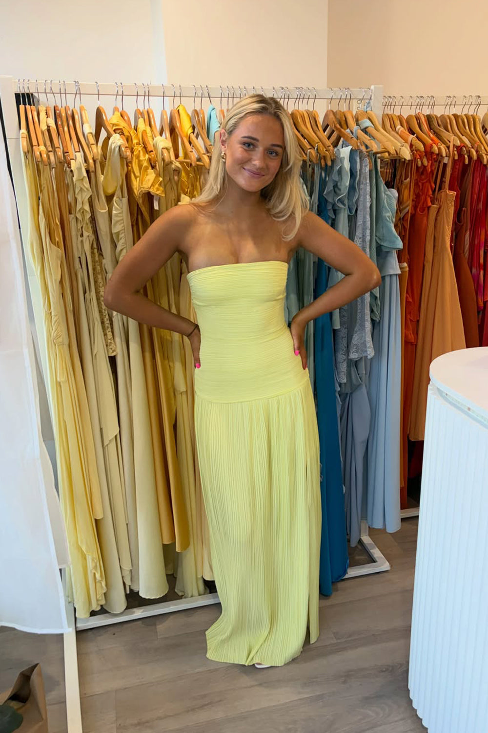 Sheath Strapless Daffodil Long Formal Dress Wedding Guest Dresses JP070802