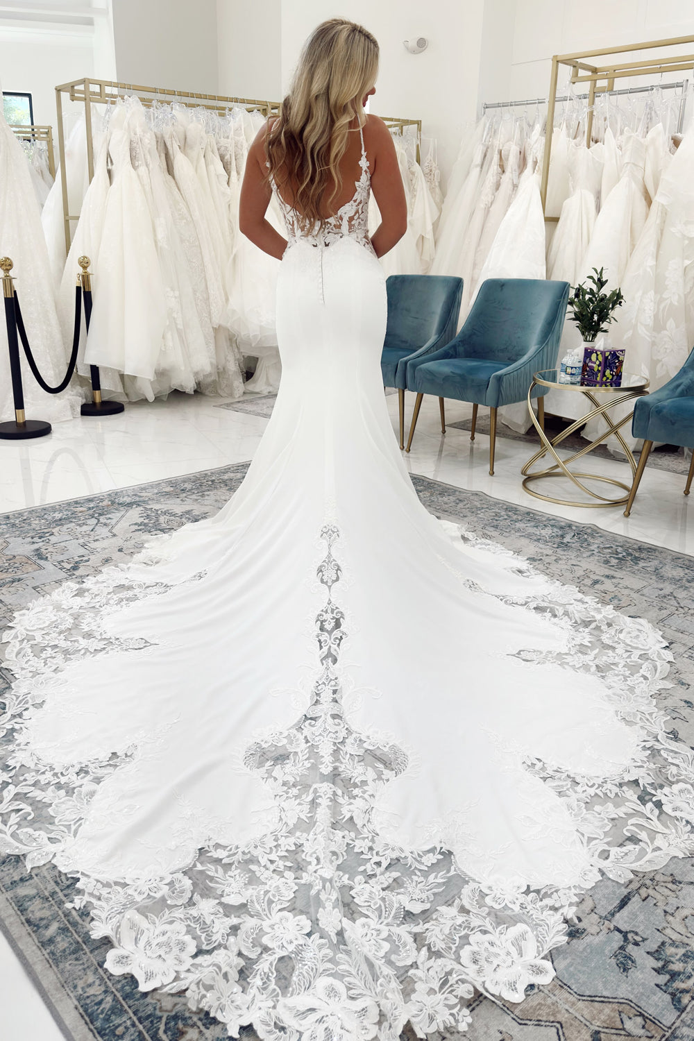 Elegant Mermaid V Neck Stretch Satin Long Wedding Dresses with Appliques JP071620