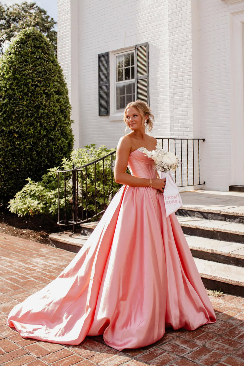 A Line Sweetheart Blush Satin Long Prom Dress with Beading JP070849