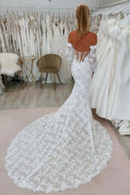 Gorgeus Mermaid Sweetheart Lace Long Sleeves Wedding Dresses JP071518