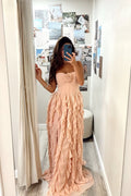 A Line Strapless Blush Ruffled Chiffon Prom Dress JP070805