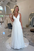A Line V Neck Pleat Chiffon Wedding Dresses JP26070877