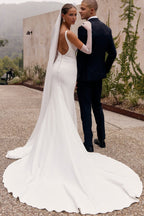 Mermaid Elegant Boat Neck Elastic Satin Wedding Dresses JP070909