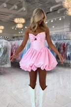 A Line Sweetheart Light Pink Satin Short Homecoming Dresses with Bow JP070613