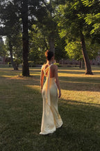 Mermaid One Shoulder Daffodil  Stretch Satin Long Dresses Formal Dresses JP070801