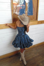 A-Line Scoop Neck Navy Jacquard Satin Short Homecoming Party Dresses JP062521