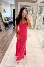 Sheath Swewetheart Pink Satin Long Prom Dress JP070826