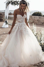 Boho A Line Sweetheart Tulle Wedding Dress with Appliques JP073109