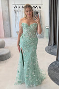 Mermaid Sweetheart Sage Green Lace Prom Dress JP070836