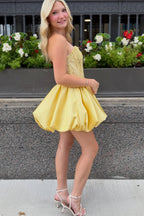 A Line Scoop Neck Yellow Satin Short Homecoming Dress JP082509