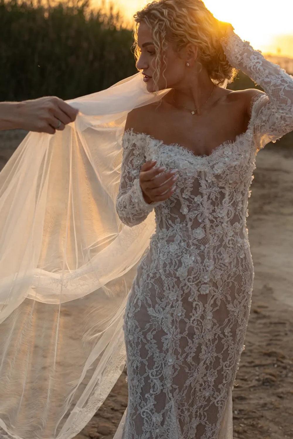 Bohemian Mermaid Off the Shoulder Lace Beach Wedding Dresses JP070917