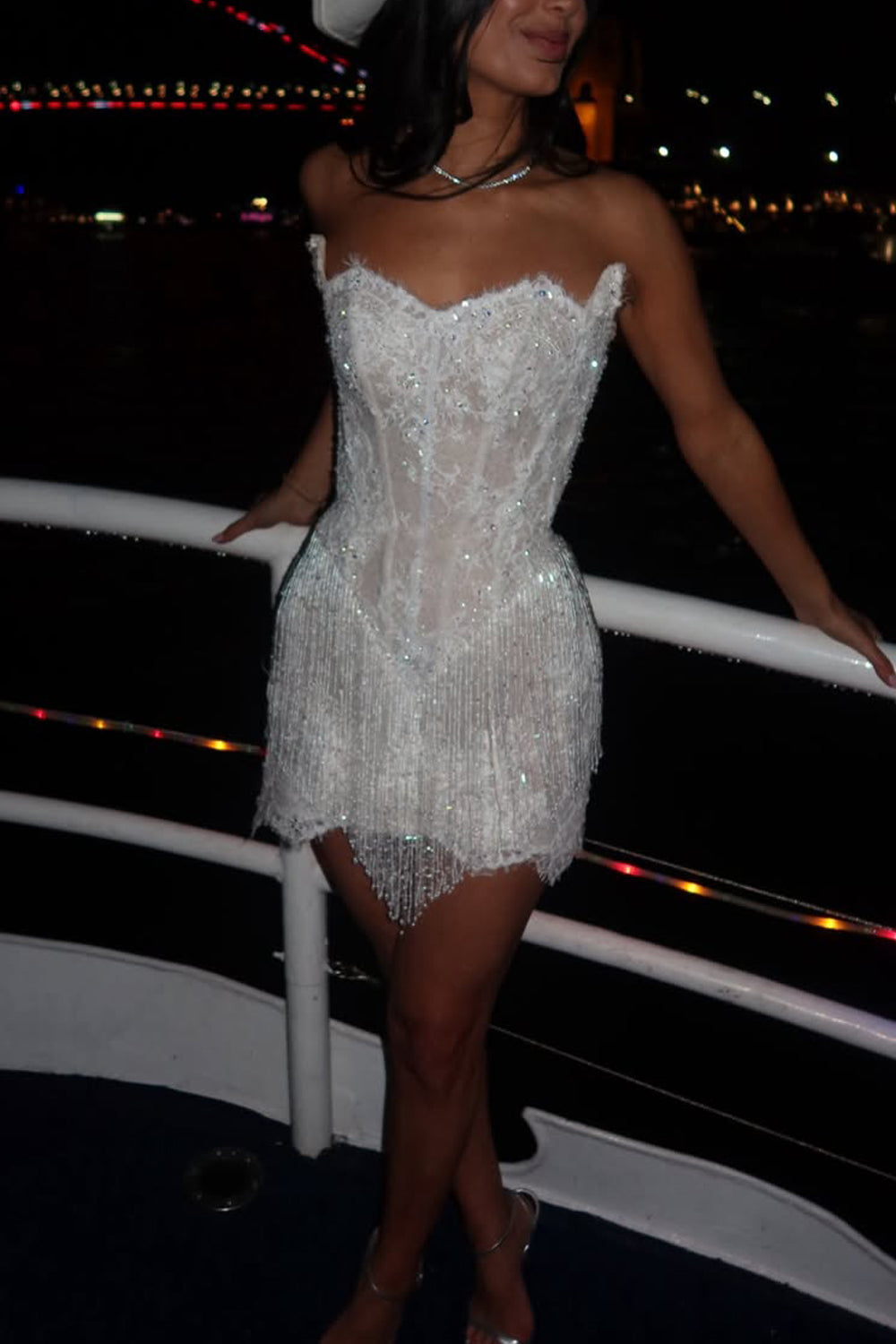 Sheath Strapless Lace Wedding Dresses with Beading JP070903