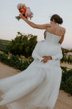 Boho A Line Strapless Tulle Tiered Wedding Dresses JP070922