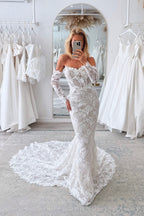 Gorgeus Mermaid Sweetheart Lace Long Sleeves Wedding Dresses JP071518