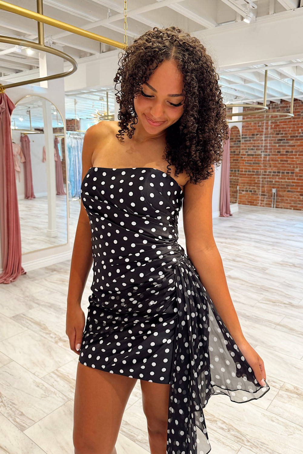 Tight Strapless Black White Dot Short Homecoming Dress JP072515