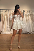 A Line Off the Shoulder Sweetheart Lace Short Wedding Dresses JP070917