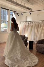 Vintage A Line Scoop Neck Lace Tulle Long Wedding Dresses JP070920