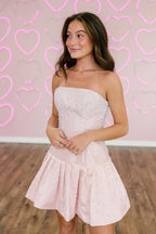A Line Satin Strapless Light Pink Homecoming Dresses with Beading JP062306