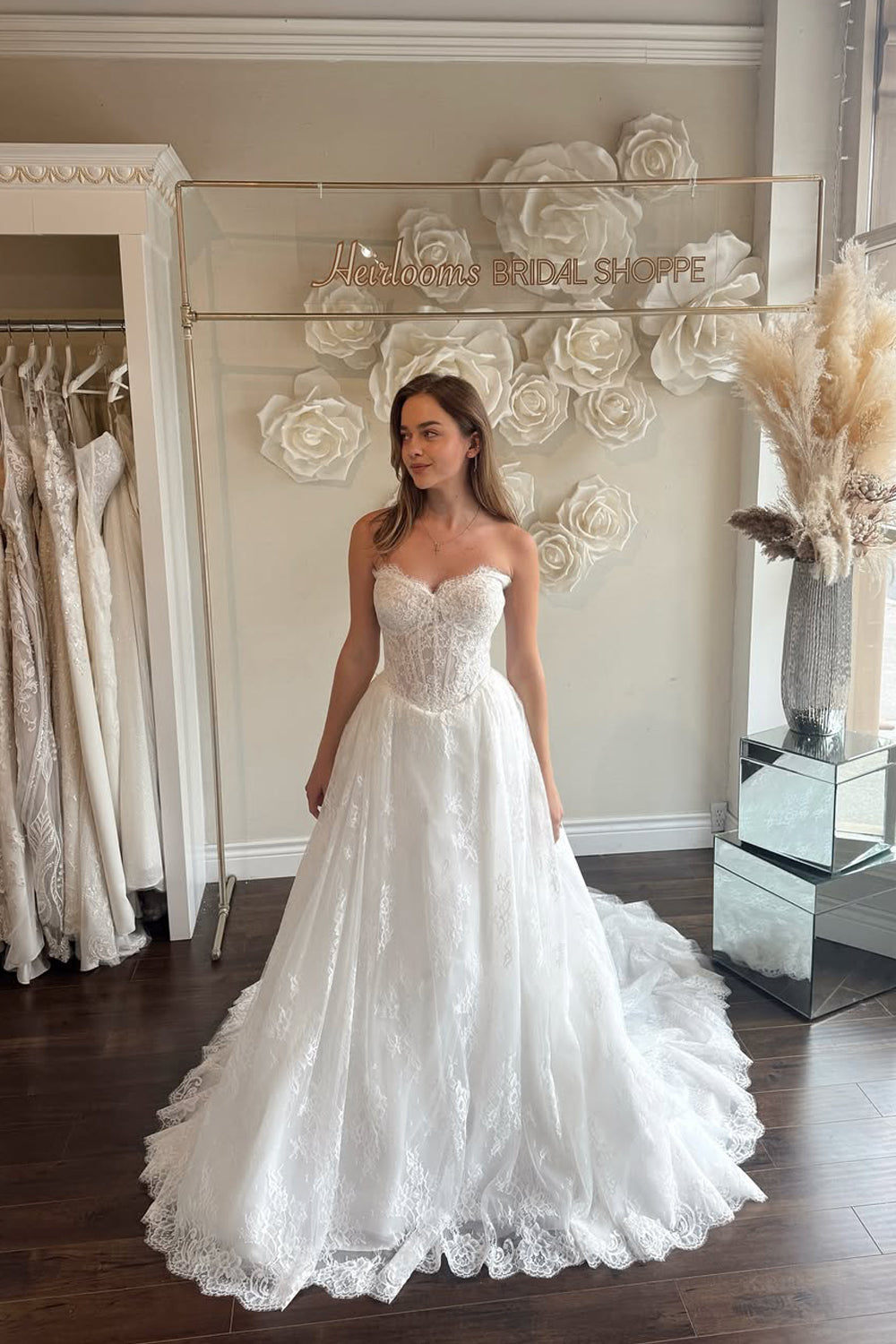 A Line Sweetheart Tulle Lace Long Wedding Dresses JP26070886