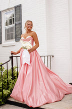 A Line Sweetheart Blush Satin Long Prom Dress with Beading JP070849