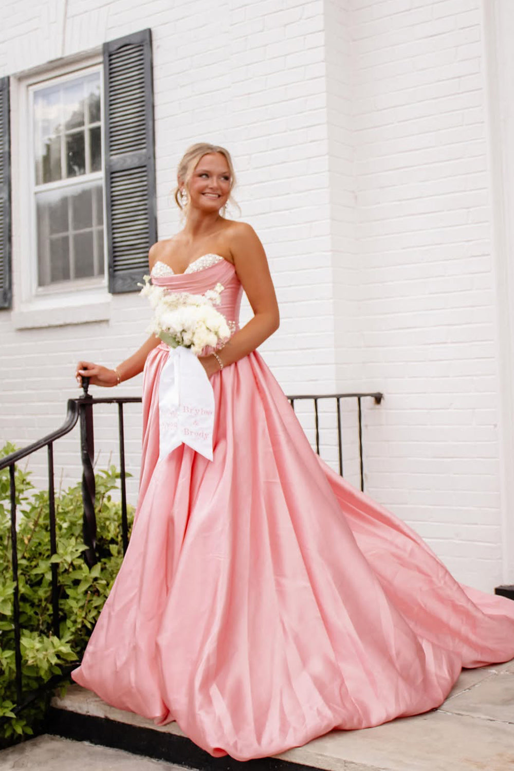 A Line Sweetheart Blush Satin Long Prom Dress with Beading JP070849