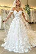 Luxurious Ball Gown Sweetheart Tulle Long Wedding Dresses with Lace JP072216