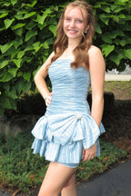 Bodycon Strapless Pleat Satin Homecoming Dress with Bow JP072511