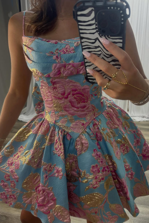 A Line Scoop Neck Jacquard Satin Short Homecoming Dresses JP070633
