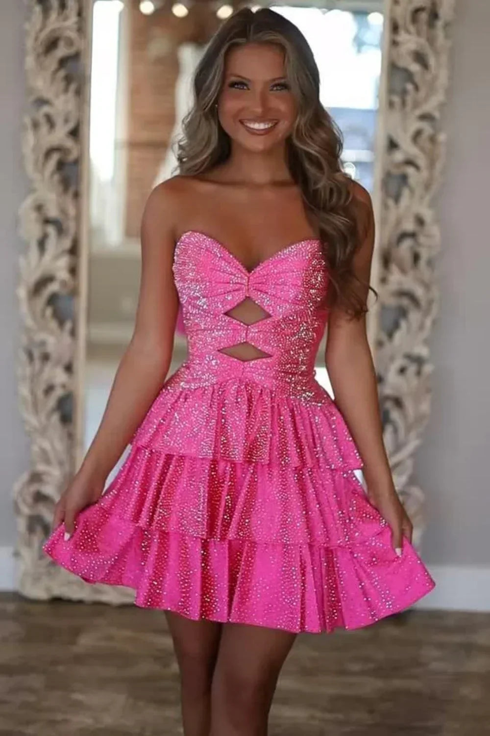 Women’s A-Line Sweetheart Orange Satin Short Homecoming Dress with Beading JP25061404