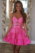 Women’s A-Line Sweetheart Orange Satin Short Homecoming Dress with Beading JP25061404