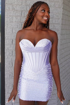 Cute Tight Beading Satin Short Homecoming Dresses with Beading JP070636