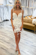 Fairy Tight White 3D Flowrs Lace Short Homecoming Dresses JP071502