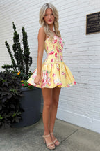 A Line Strapless Floarl Satin Homecoming Dresses JP071905