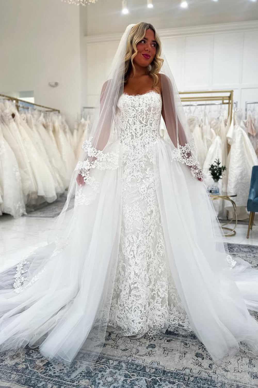 Lace Mermaid Strapless Long Wedding Dresses with Appliques JP070931