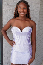 Cute Tight Beading Satin Short Homecoming Dresses with Beading JP070636