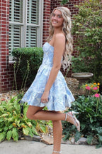 Cute A Line Sweetheart Light Blue Short Homecoming Dresses JP2401007