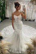 Luxurious Mermaid Strapless Sequins Lace Beading Wedding Dresses JP26070875