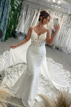 Luxurious Mermaid V Neck Two Piece Beach Wedding Dresses JP26070898