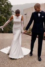 Mermaid Elegant Boat Neck Elastic Satin Wedding Dresses JP070909