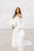 Boho Mermaid Sweetheart Sequins Lace Wedding Dresses with Sleeves JP070929