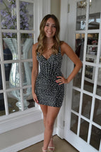 Tight Sequins Black Sequins Homecoming Dresses JP062308