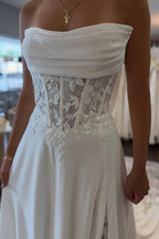 Fairy A Line Off the Shoulder Satin Beach Wedding Dress JP072517