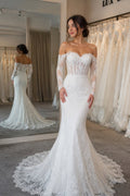 Elegant Mermaid Off the Shoulder Lace Wedding Dresses JP070905