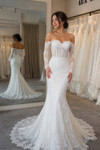 Elegant Mermaid Off the Shoulder Lace Wedding Dresses JP070905