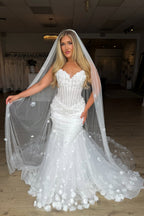 Mermaid Sweetheart Tulle Lace Wedding Dresses with 3D Flowers JP070904