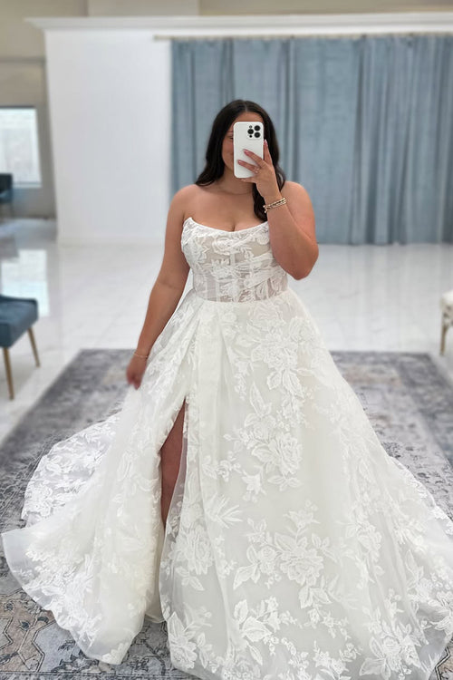 A Line Scoop Neck Tulle Lace Beach Wedding Dresses JP26070879