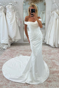 Elegant Mermaid Off the Shoulder Elastci Satin Wedding Dress JP072512