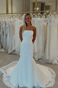 Mermaid Strapless Lace Beach Wedding Dresses JP26070896